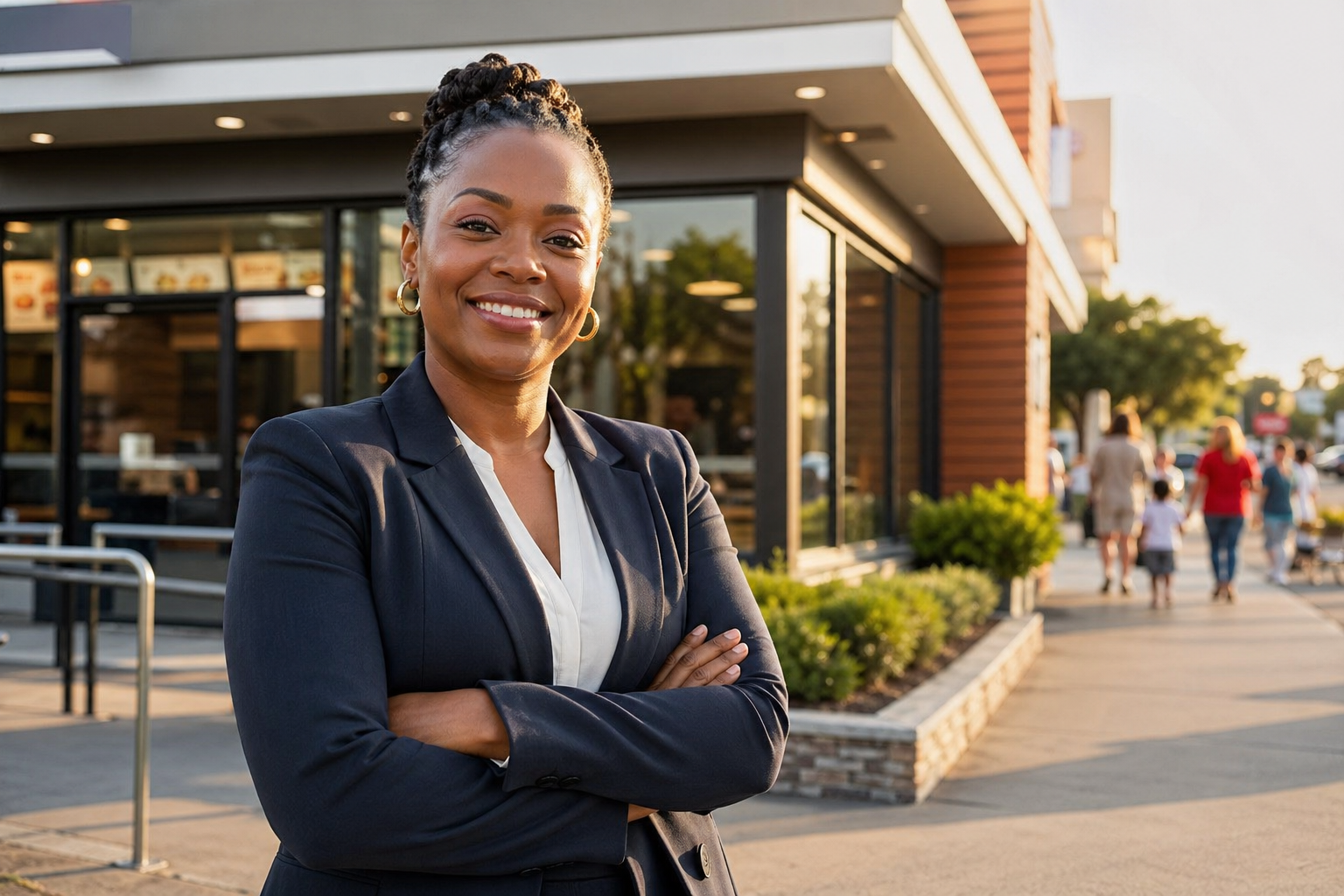 Confident professionalism in a sunny citywalk